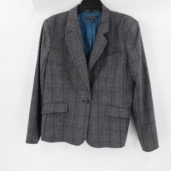 Brooks brothers blazer Womens 16 one button plaid single breasted wool cashmere - Picture 1 of 16